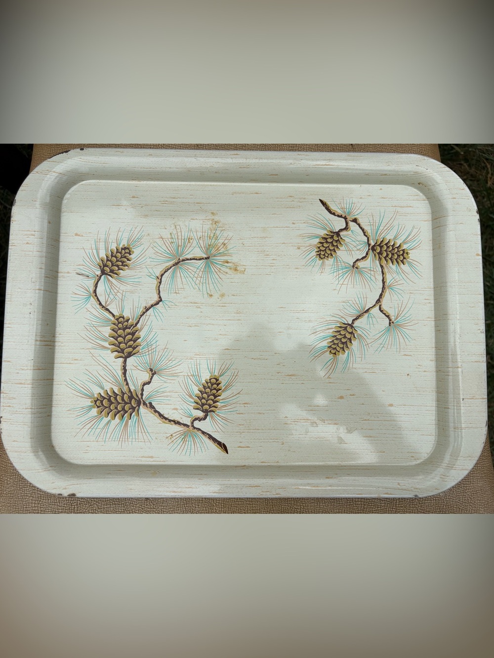 Vintage Metal Pinecone Branch Serving Trays set of four
